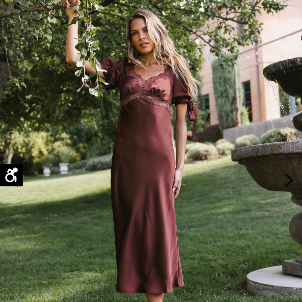 Bohme Amanda Lace Trim Maxi Dress in Red-Brown